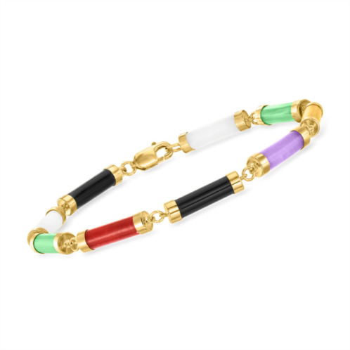 Ross-Simons multicolored jade cylinder-link bracelet in 18kt gold over sterling