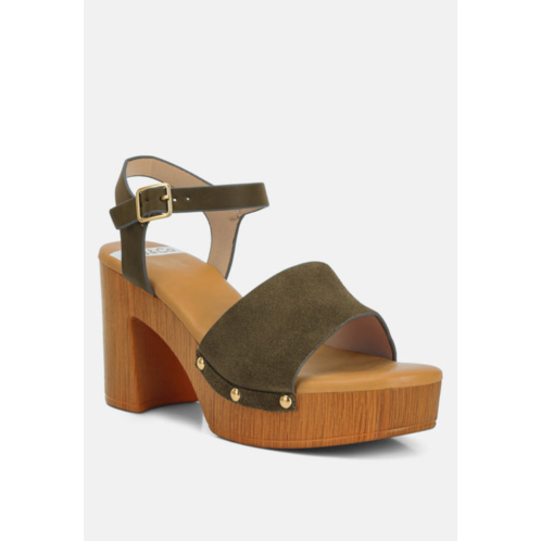 Rag & Co daniela suede high block sandals in olive green