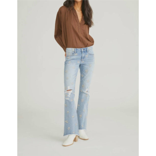 DRIFTWOOD eva x cream clover embroidered jean in light wash