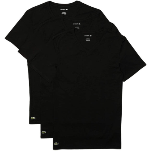 Lacoste mens essentials 3 pack 100% cotton slim fit v-neck t-shirts, black
