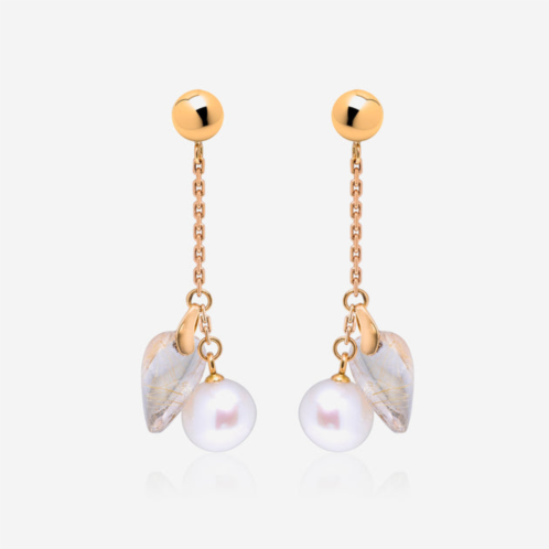 SuperOro 18k yellow gold, pearl and faceted quartz drop earrings