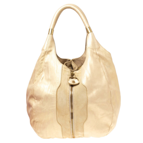Jimmy Choo /gold leather and suede mandah expandable bag