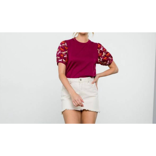 THML embroidered horse print top in burgundy