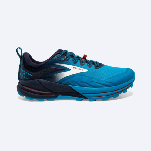BROOKS mens cascadia 16 trail running shoes in peacoat/atomic blue/rooibos