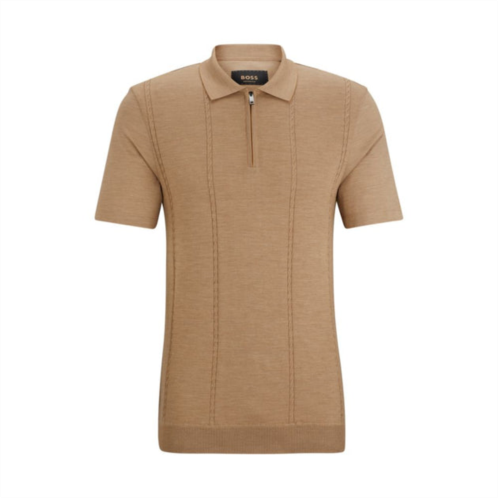 BOSS zip-neck polo shirt in cotton and silk