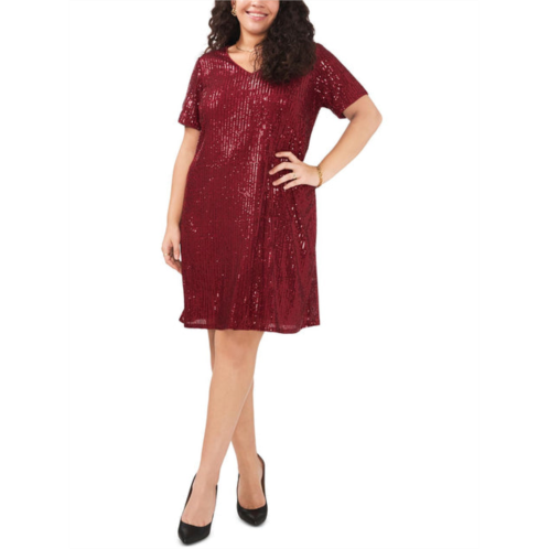 Vince Camuto plus womens sequined v neck cocktail and party dress