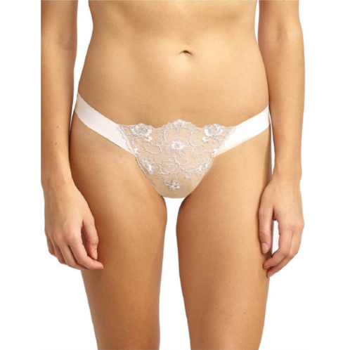 Commando crown embroidered thong panty in ivory