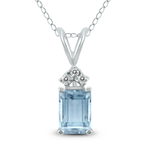 SSELECTS 14k 6x4mm emerald shaped aquamarine and three stone diamond pendant