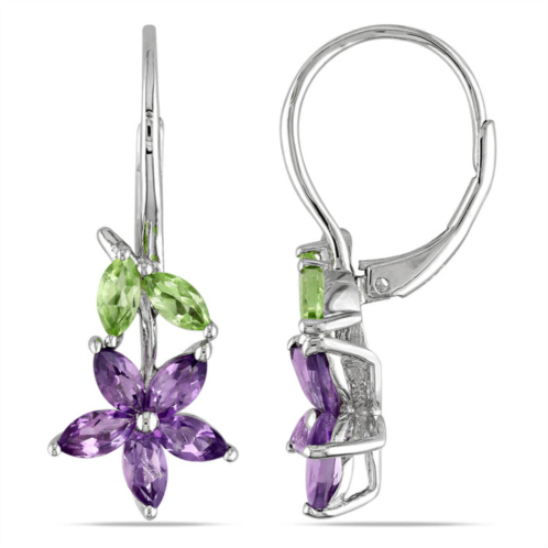 Mimi & Max 1 4/5ct tgw amethyst and peridot floral leverback earrings in sterling silver
