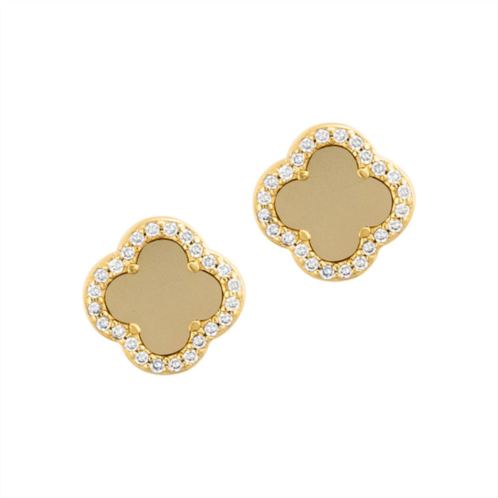Adornia 14k gold plated crystal halo matte center clover earrings