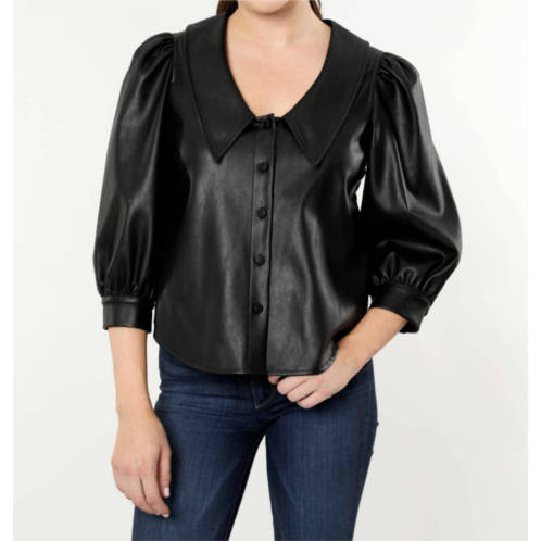 DOLCE CABO vegan puff sleeve collared top in black