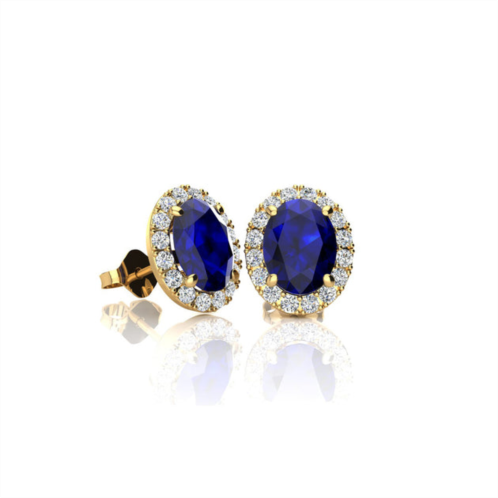 SSELECTS 1 1/3 carat oval shape sapphire and halo diamond stud earrings in 14 karat yellow gold