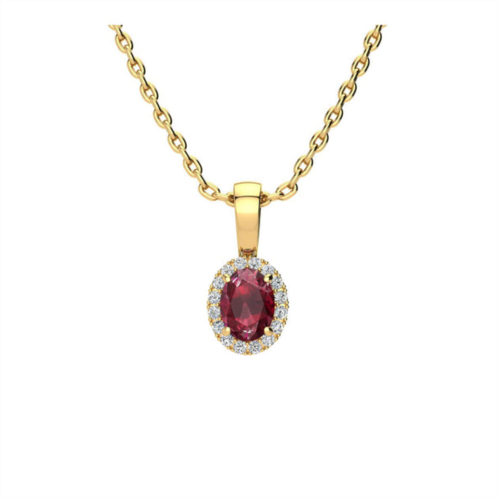 SSELECTS 0.62 carat oval shape ruby and halo diamond necklace in 14 karat yellow gold with 18 inch chain