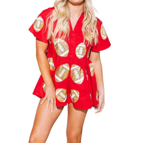 QUEEN OF SPARKLES football romper in red & gold