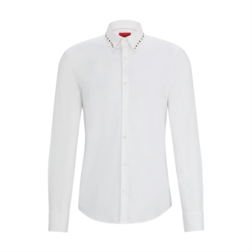 HUGO slim-fit shirt in stretch cotton with studded collar