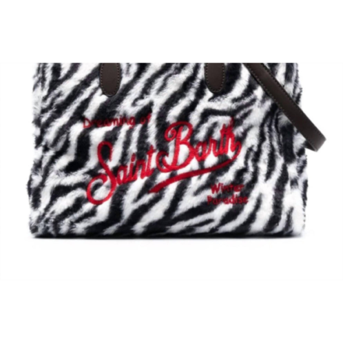 MC2 SAINT BARTH womens zebra print wool leather tote handbag in black white