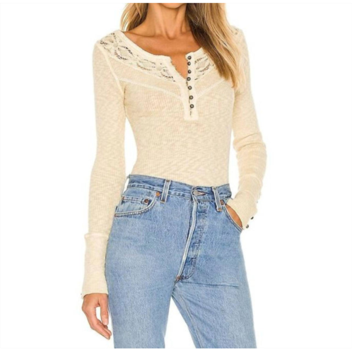 Free People come on over henley top in oatmeal combo