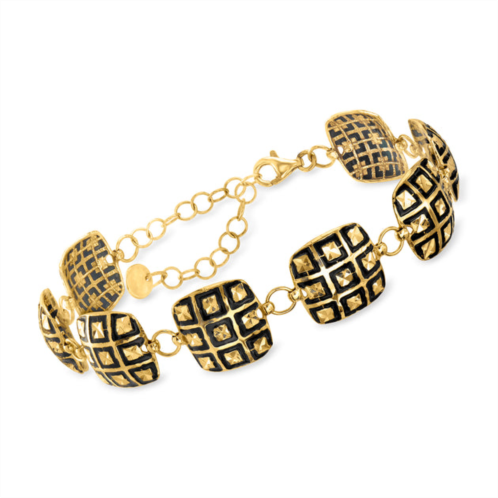 Ross-Simons italian black enamel square-pattern bracelet in 18kt gold over sterling