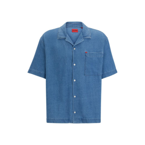 HUGO oversize-fit short-sleeved shirt in blue cotton denim
