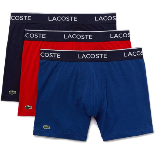 LACOSTE mens casual classic 3 pack cotton stretch boxer briefs in navy blue,red,methylene