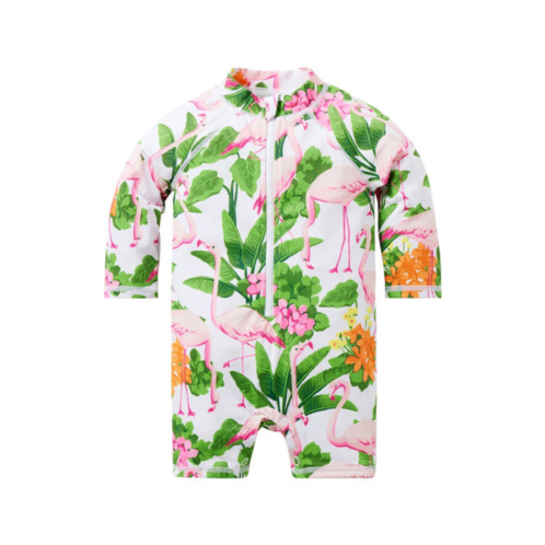 Janie and Jack baby recycled tropical flamingo rash guard swimsuit