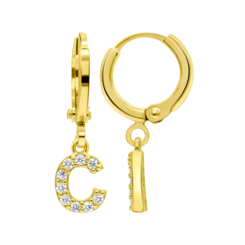 Adornia 14k gold plated initial pave huggie hoop earrings