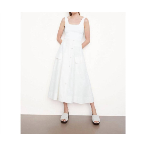 Vince utility button front midi skirt in white