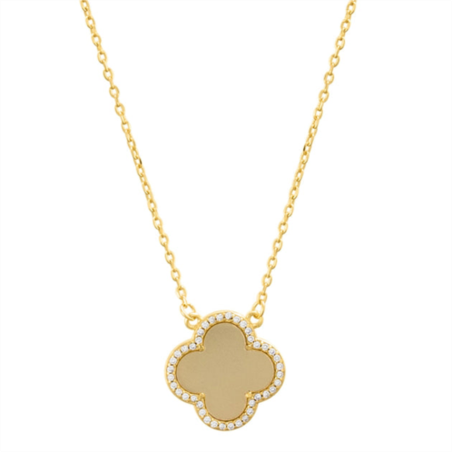 Adornia 14k gold plated crystal halo matte center clover necklace