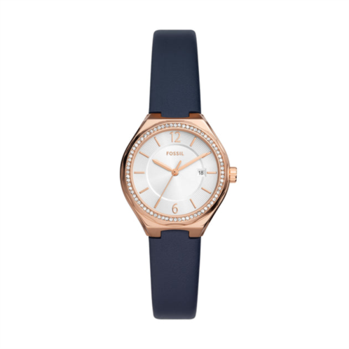 Fossil womens eevie three-hand date, rose gold-tone stainless steel watch