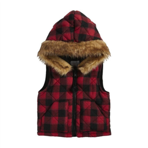 Mudpie girls buffalo check hooded vest in red