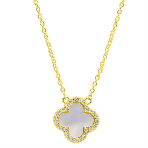 Adornia 14k gold plated crystal halo white mother-of-pearl clover necklace
