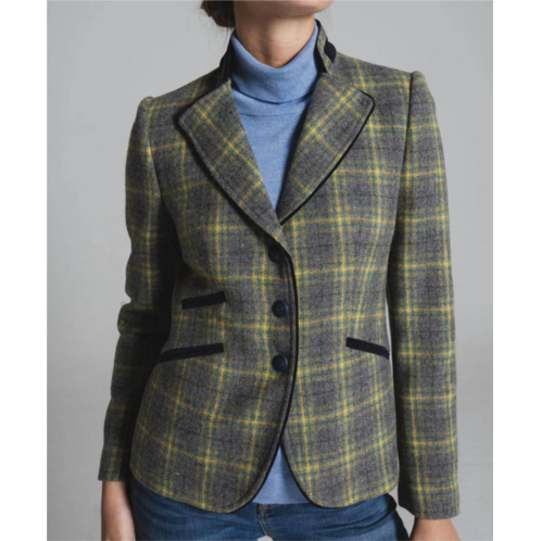 Bariloche rose plaid wool jacket in gray with lime plaid