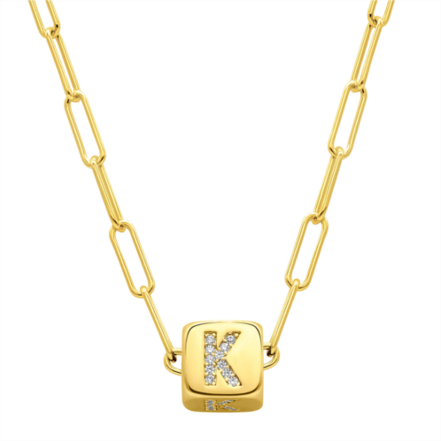 Adornia 14k gold plated initial cube paperclip necklace