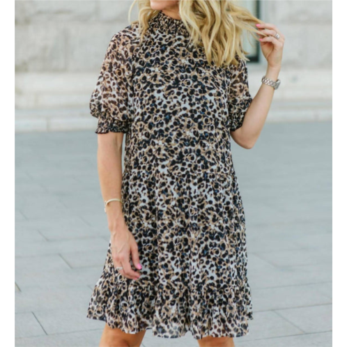 Kensie belle mock neck dress in leopard print