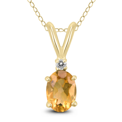 SSELECTS 14k 6x4mm oval citrine and diamond pendant