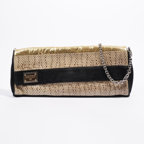 Dolce and Gabbana clutch bag with chain / gold python
