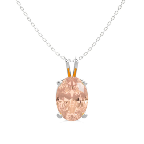 SSELECTS 2/3 carat oval shape morganite necklace in sterling silver with 18 inch chain