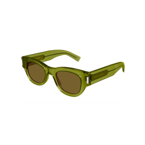 SAINT LAURENT bold soft cat eye sunglasses in green with brown lenses