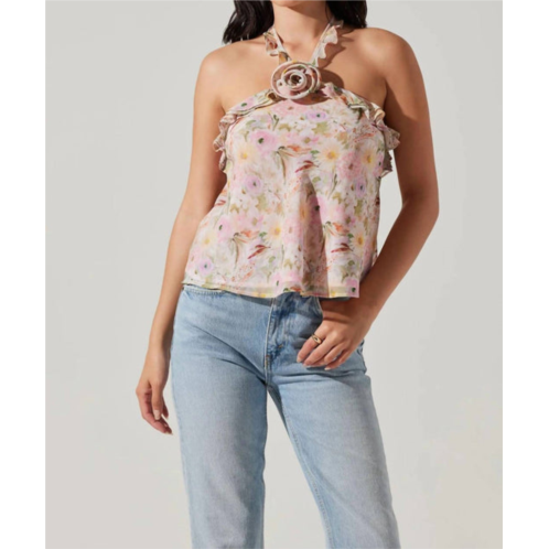 ASTR alix rosette top in pink floral