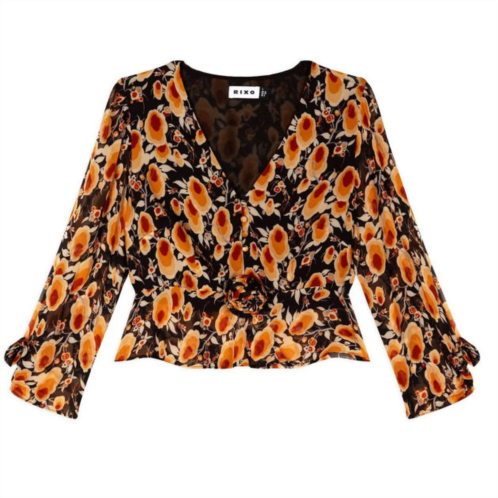 RIXO willow v-neck ruffled mix blouse top in sienna starlet floral