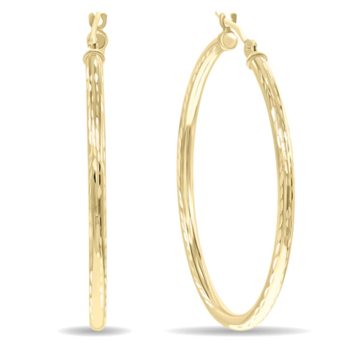 SSELECTS 14k yellow gold shiny diamond cut engraved hoop earrings 35mm