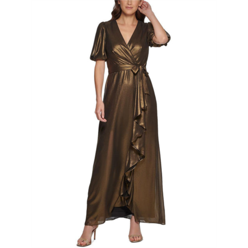 DKNY womens metallic surplice wrap dress