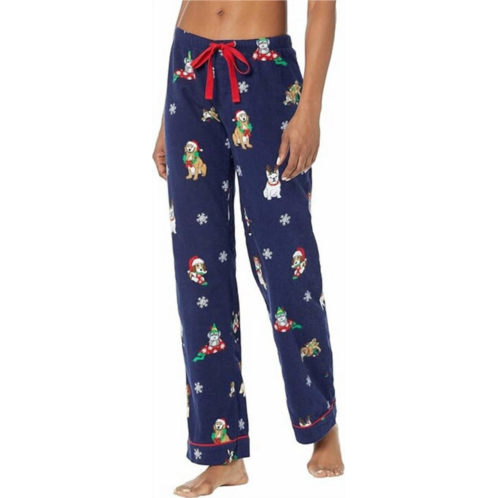 PJ Salvage womens holiday pups flannel pants in navy