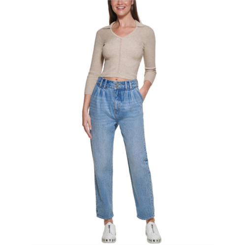 DKNY Jeans womens pleated high waist straight leg jeans