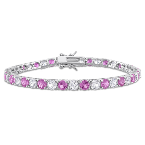 Mimi & Max 14 1/4ct tgw created pink and white sapphire bracelet in sterling silver-7.25 in