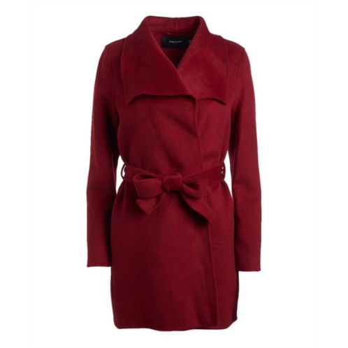 T Tahari women large collar belted wool blend coat jacket in deep red