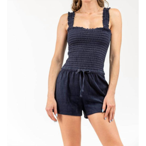 Juicy Couture womens micro terry regal blue smocked romper
