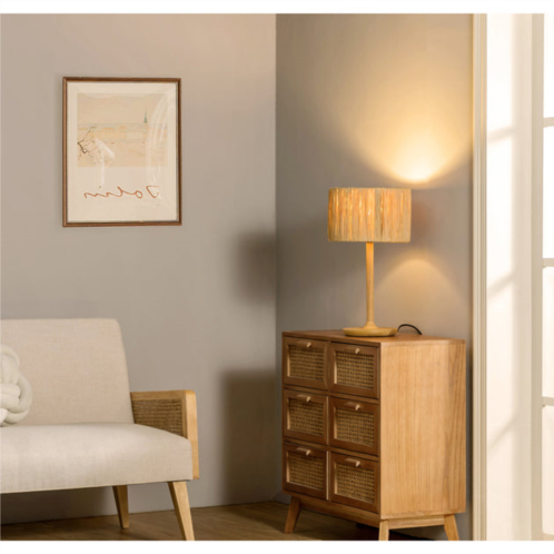 Simplie Fun thebae solid wood 21.3 table lamp with in-line switch control and grass made-up lampshade