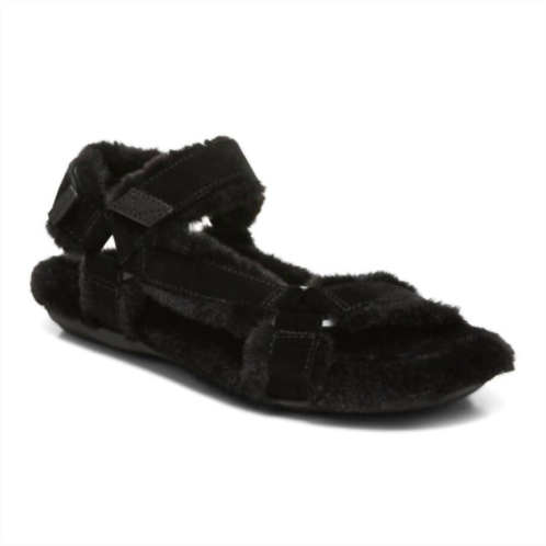 VIONIC womens viva faux fur casual strap sandals in black suede