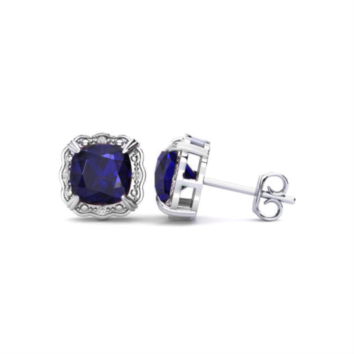 SSELECTS 2 carat cushion cut sapphire and diamond earrings in sterling silver